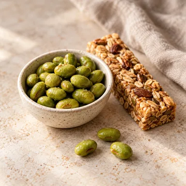 A selection of packaged snacks such as bars and jerky